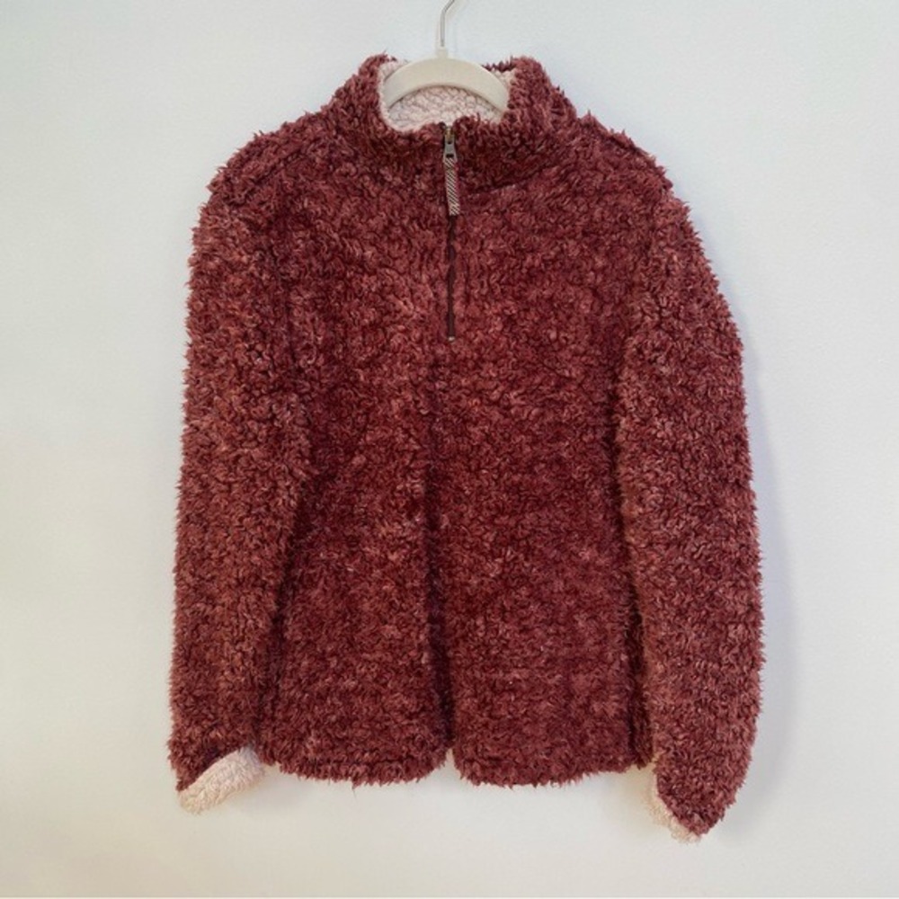 Weatherproof Vintage‎ Cranberry Faux Shearling Quarter Zip Pullover Teddy Fleece - Picture 2 of 8